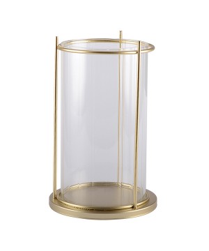 CLEAR COLOR GLASS CANDLE HOLDER WITH GOLD METAL STAND H.20CM