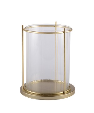CLEAR COLOR GLASS CANDLE HOLDER WITH GOLD METAL STAND H.15.5CM