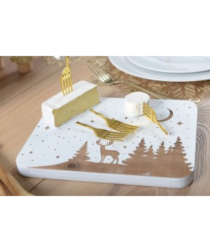 SET 4 GOLD CHEESE FORKS WITH ACACIA TRAY