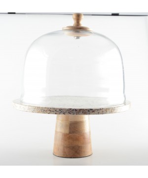 CAKE PLATE ON STAND WITHT GLASS BELL