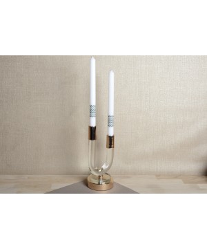 CANDLESTICK IN CLEAR AND GOLD GLASS 12X10X24CM