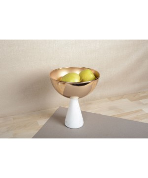 WHITE AND PINK GOLD FOOTED BOWL 20.5X20.5X24CM