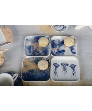 SET OF 4 SQUARE DISHES JELLYFISH