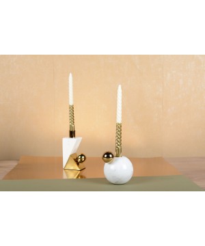 GILDED MARBLE CANDLESTICK 9.5X5X15CM