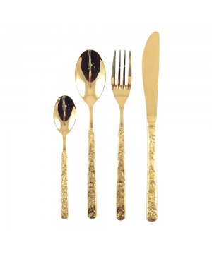 24 PIECE GOLD PLATED HOUSEHOLD SET WITH HAMMERED FINISH