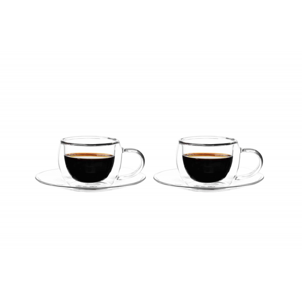 DOUBLE WALL COFFEE CUPS WITH UNDER CUPS 80ML - SET OF 2