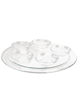 CLEAR SEDER DISH AND 6 BOWLS