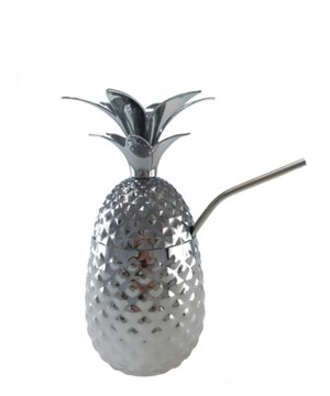 SILVER FINISHING PINEAPPLE SHAKER WITH STRAW