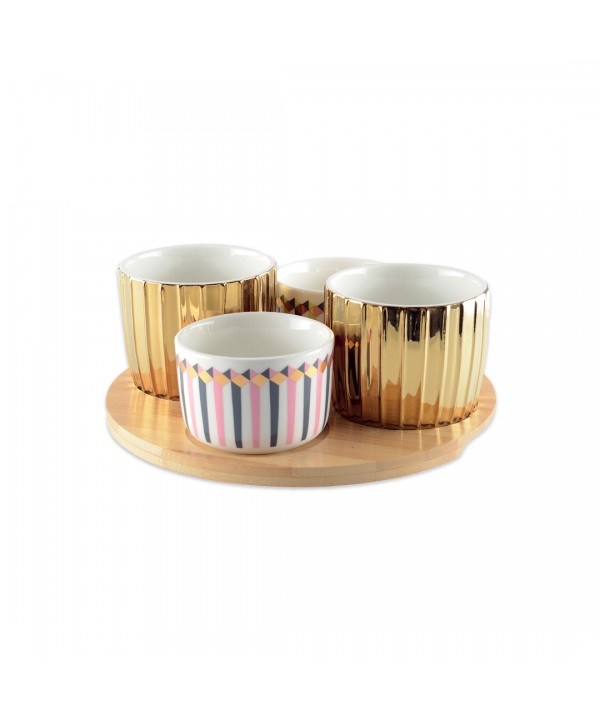 Aperitif set 4 bowls with wooden tray - Illusion