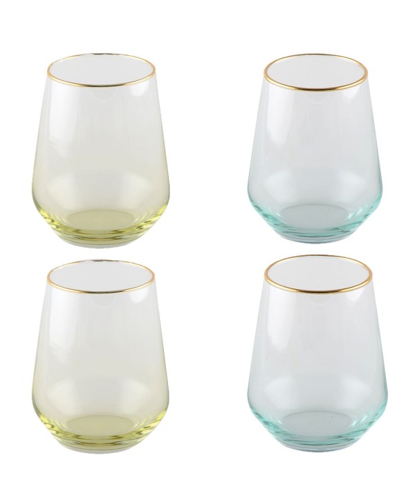 Low green and yellow beer mugs – set of 4