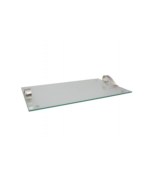 Glass tray with metal handles