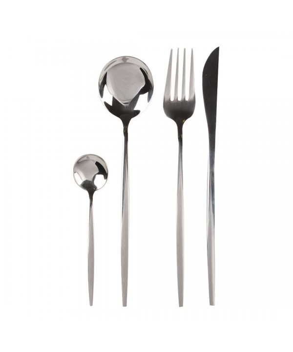 Shiny silver cutlery set with rounded edges - 24 pieces