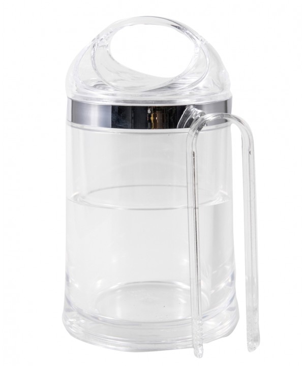 Acrylic ice bucket with tongs and lid