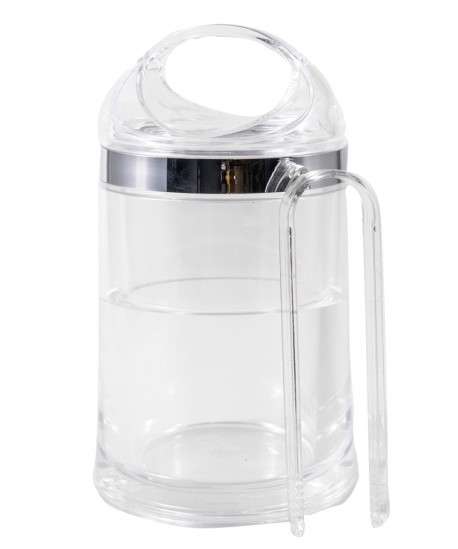 Acrylic ice bucket with tongs and lid