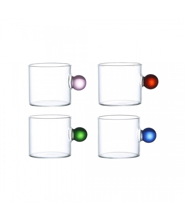 Glass coffee cups with colorful ball handle 100ml - set of 4