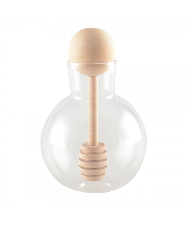 Round honey pot with wooden lid 8x8x13cm