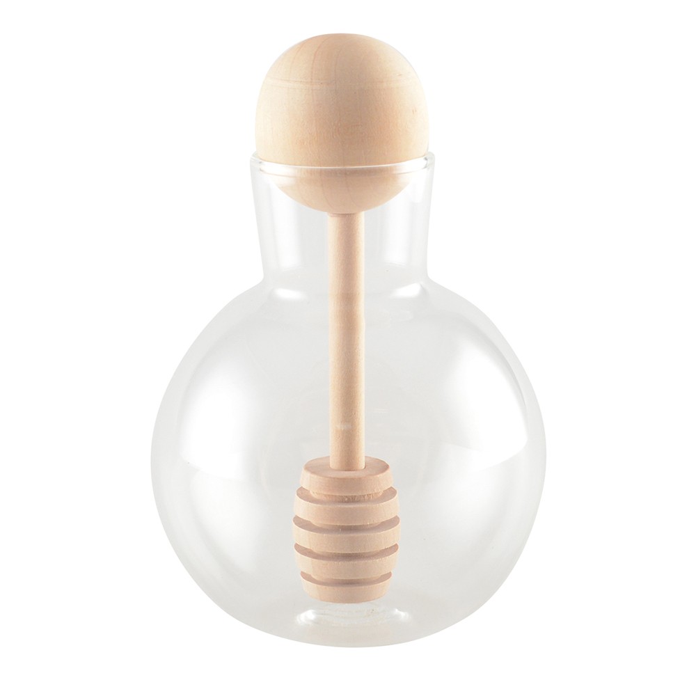 Pot à miel rond couvercle en bois 8x8x13cm