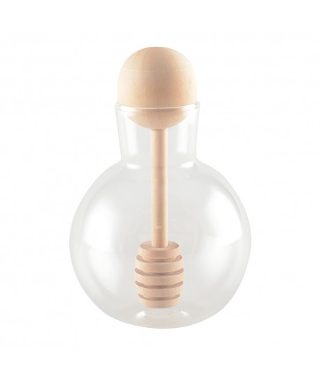 Pot à miel rond couvercle en bois 8x8x13cm