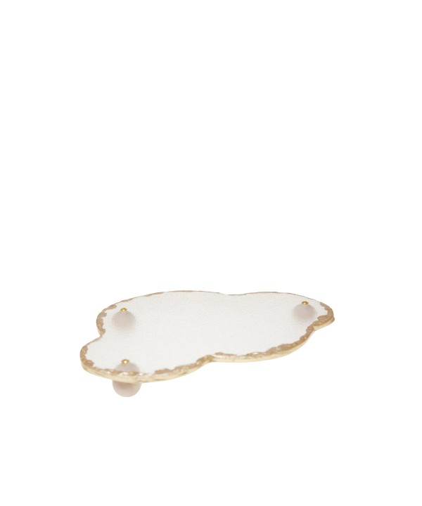 Cloud tray with gold rim in glass 29.5x20.5x4cm
