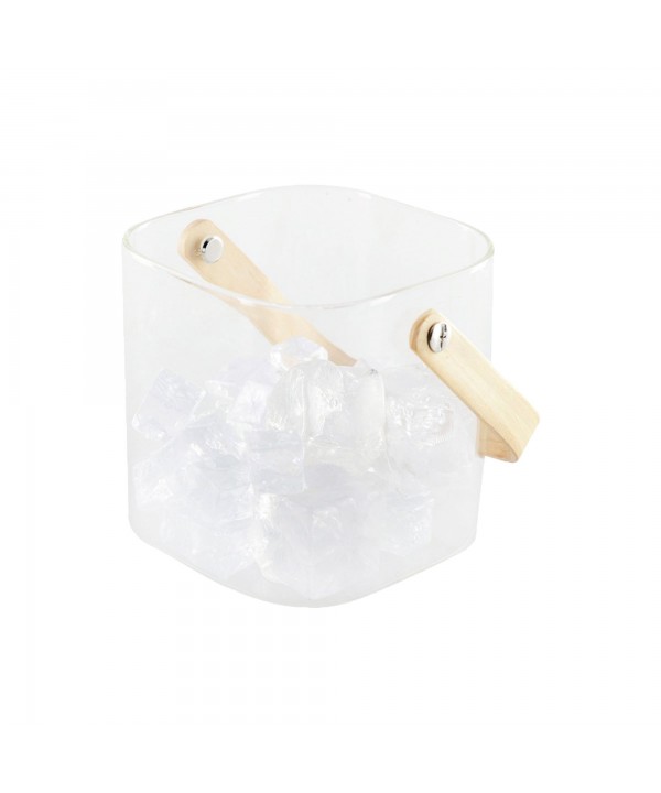 Ice bucket with wooden handle 11.5x11x11cm