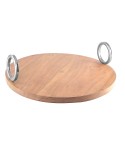 Plateau rond en bois avec anse argent 38x38x11cm