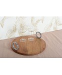 Plateau rond en bois avec anse argent 38x38x11cm