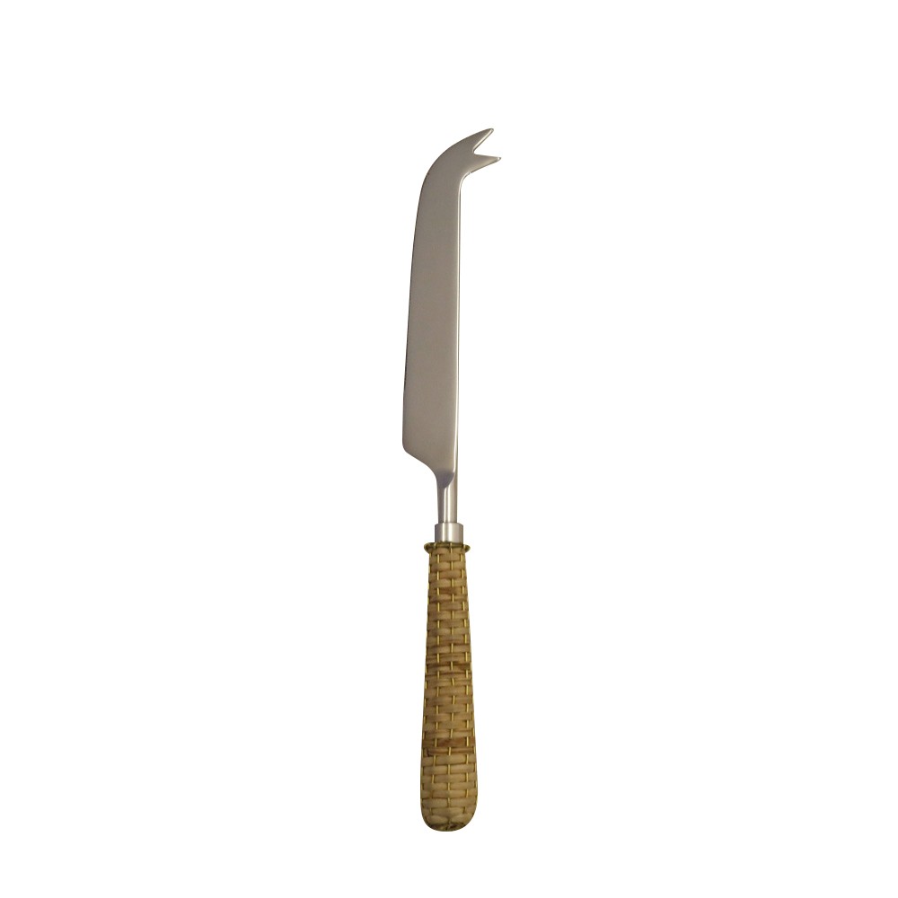 Beige cheese knife with wicker handle