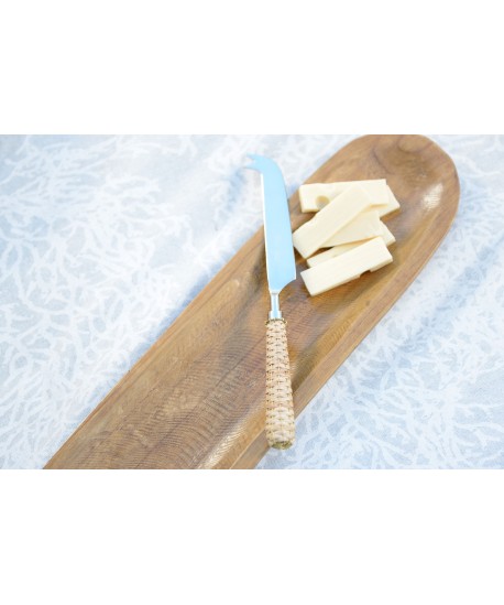 Beige cheese knife with wicker handle