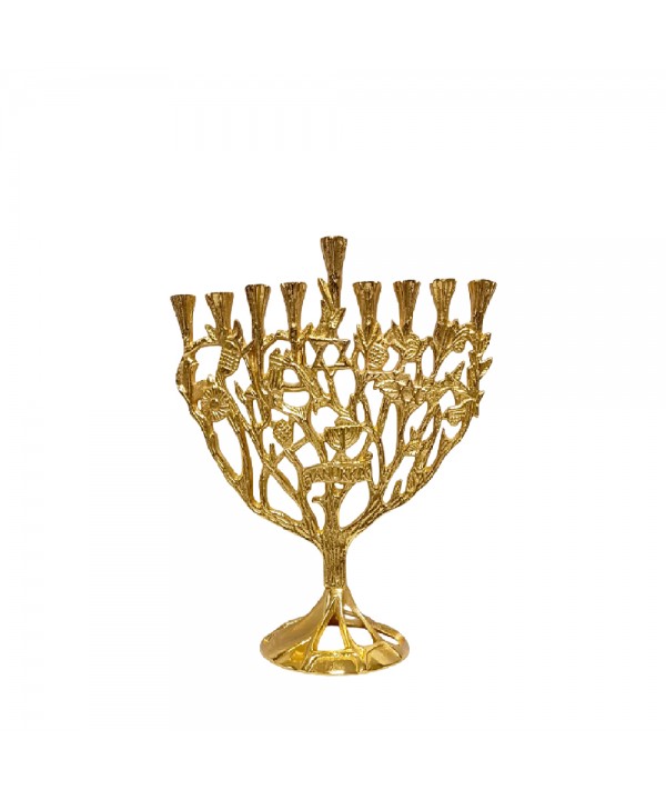 Menorah 9 feux dorée en aluminium h38cm