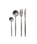 Matte silver cutlery set with rounded edges - 24 pieces