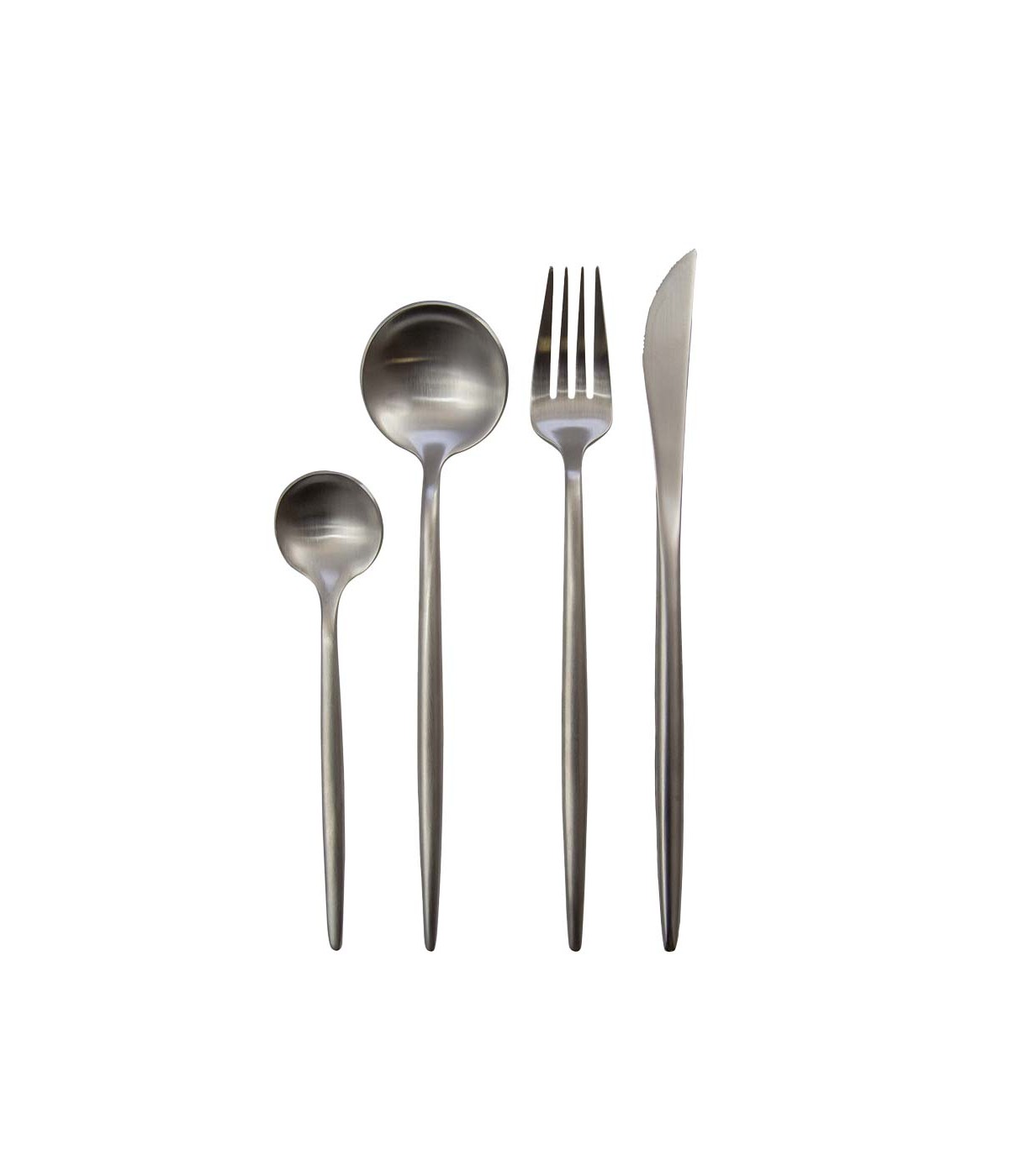 Matte silver cutlery set with rounded edges - 24 pieces