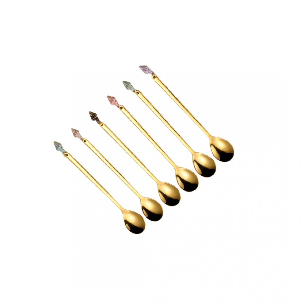 Cuillères dorées bout coquillages multi couleurs - lot de 6