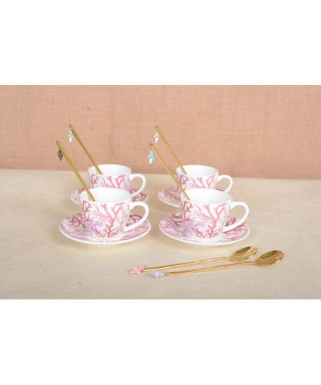 Cuillères dorées bout coquillages multi couleurs - lot de 6