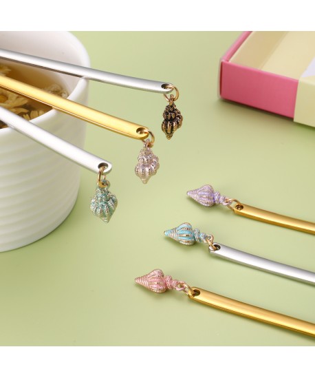 Cuillères dorées bout coquillages multi couleurs - lot de 6