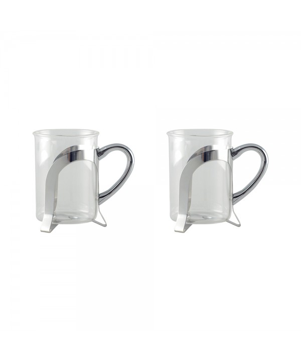 Glass coffee cups with silver metal decoration - set of 2