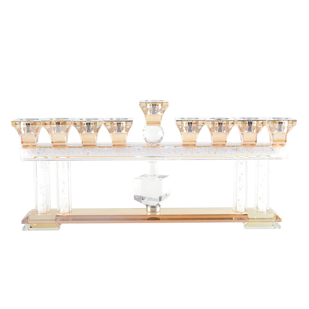 Transparent and golden 9-light menorah 35x5x17.5cm