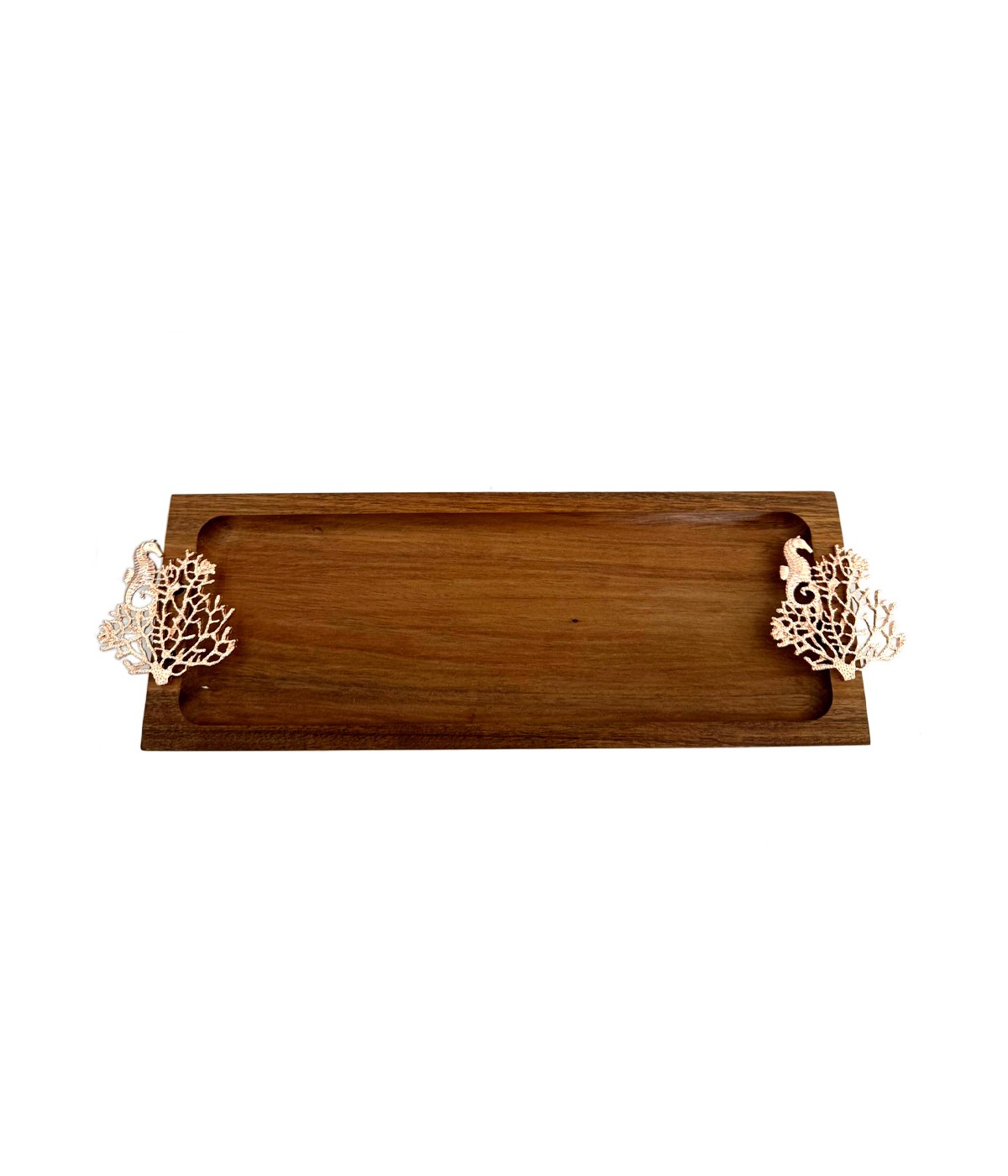 Wooden tray with coral rose gold decoration 42x13x3cm