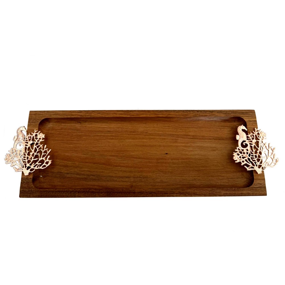 Wooden tray with coral rose gold decoration 42x13x3cm
