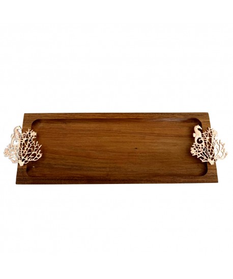 Wooden tray with coral rose gold decoration 42x13x3cm