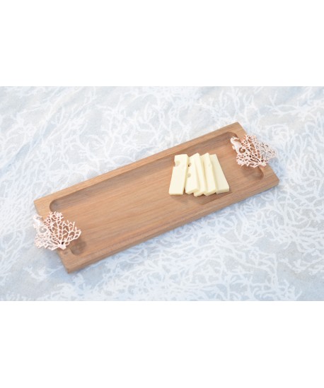 Wooden tray with coral rose gold decoration 42x13x3cm