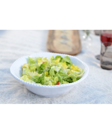 Saladier en mélamine blanche bord corde 30.5x30.5x9cm