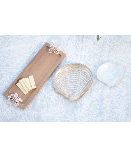 Wooden tray with coral rose gold decoration 42x13x3cm