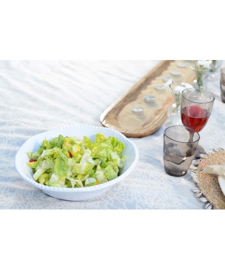 Saladier en mélamine blanche bord corde 30.5x30.5x9cm