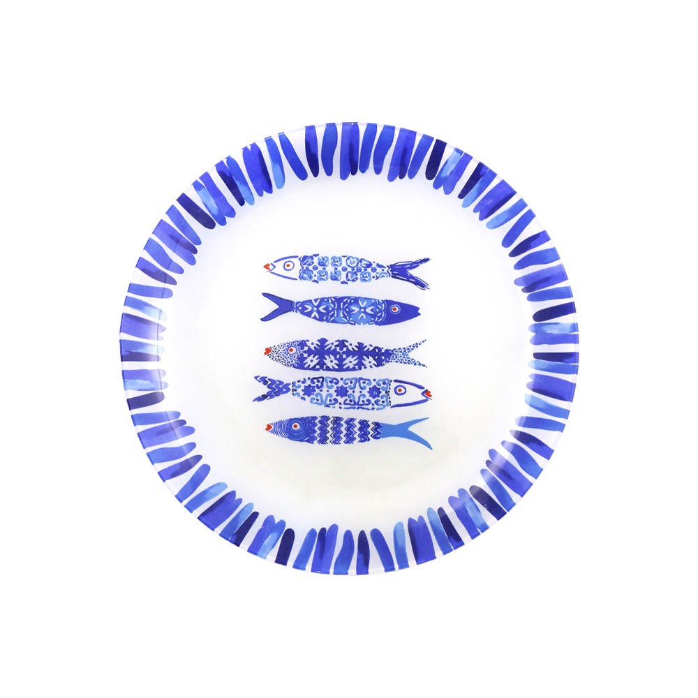 Assiette plate poisson bleu 25x25x1.5cm - lot de 6