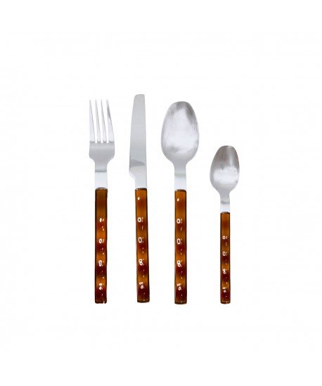 24-piece silver-plated household set with brown handle