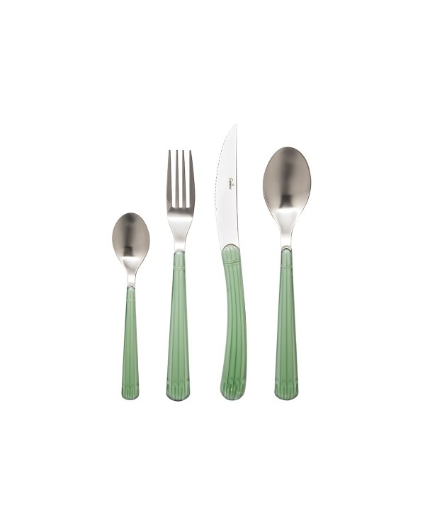 Ménagère 24 pièces en argent avec manche vert