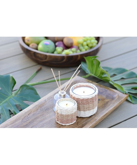 Braided glass candle brown and yellow musk scent small model