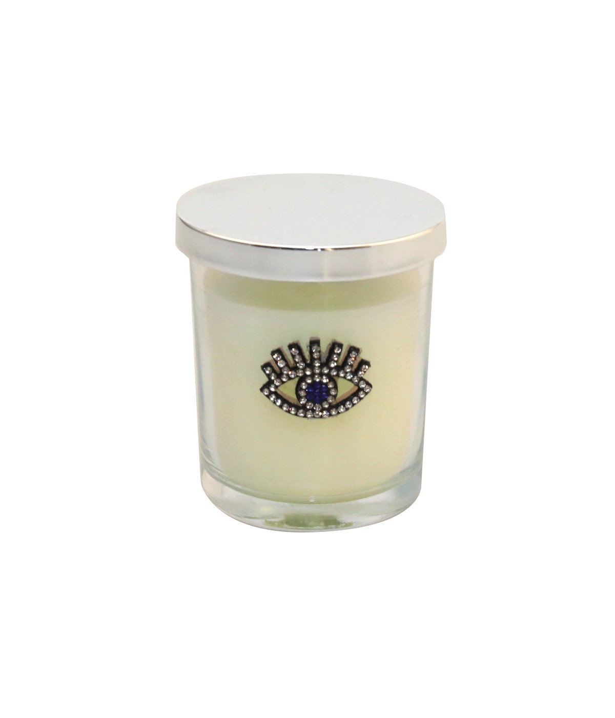 Bougie argent œil parfum patchouli