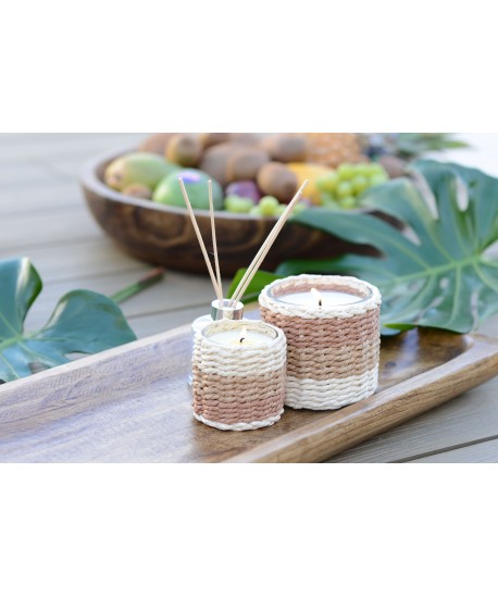 Braided glass candle brown and yellow musk scent small model