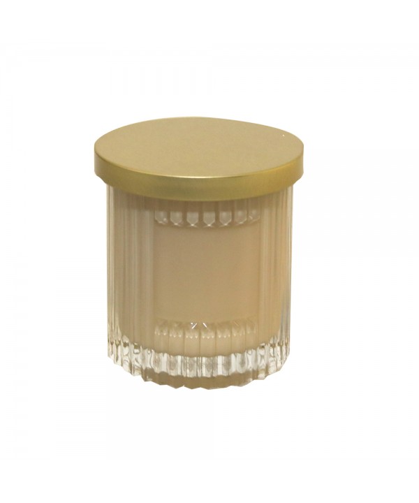 Bougie marron avec couvercle doré parfum coco